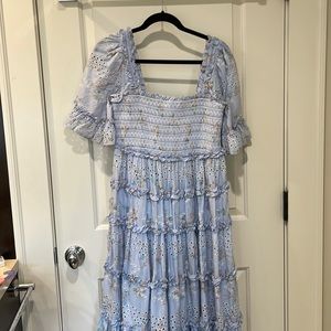Smocked lace needle & thread maxi dress
